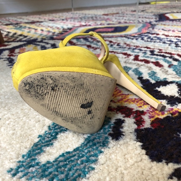 Mustard Peep Toe T-Strap Heels - Picture 4 of 8